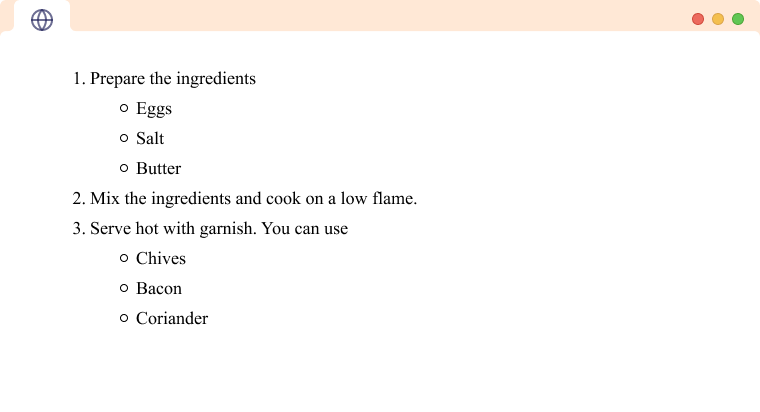 HTML Ordered List with nested unordered lists An HTML ordered list with nested unordered lists